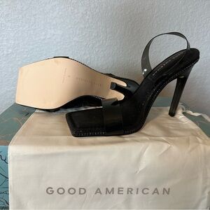 Good American Glitter 4” Slingback Heels Black‎ size 8